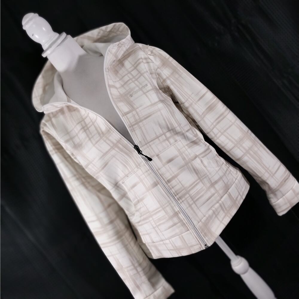 Light Plaid Hooded Zip Jacket - White/Cream